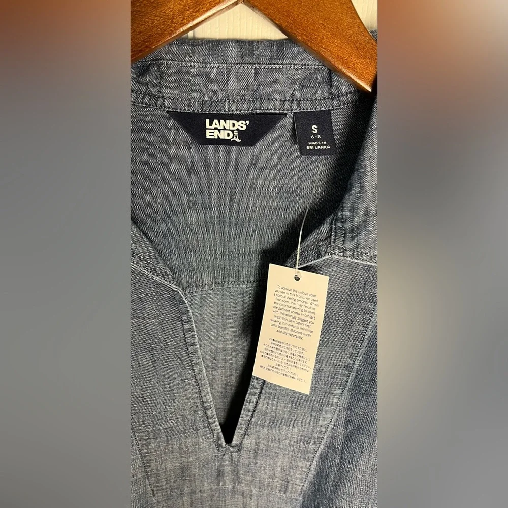 NWT- Land’s End Women’s Chambray Polo Dress with Pockets - Denim color - S - Picture 4 of 10